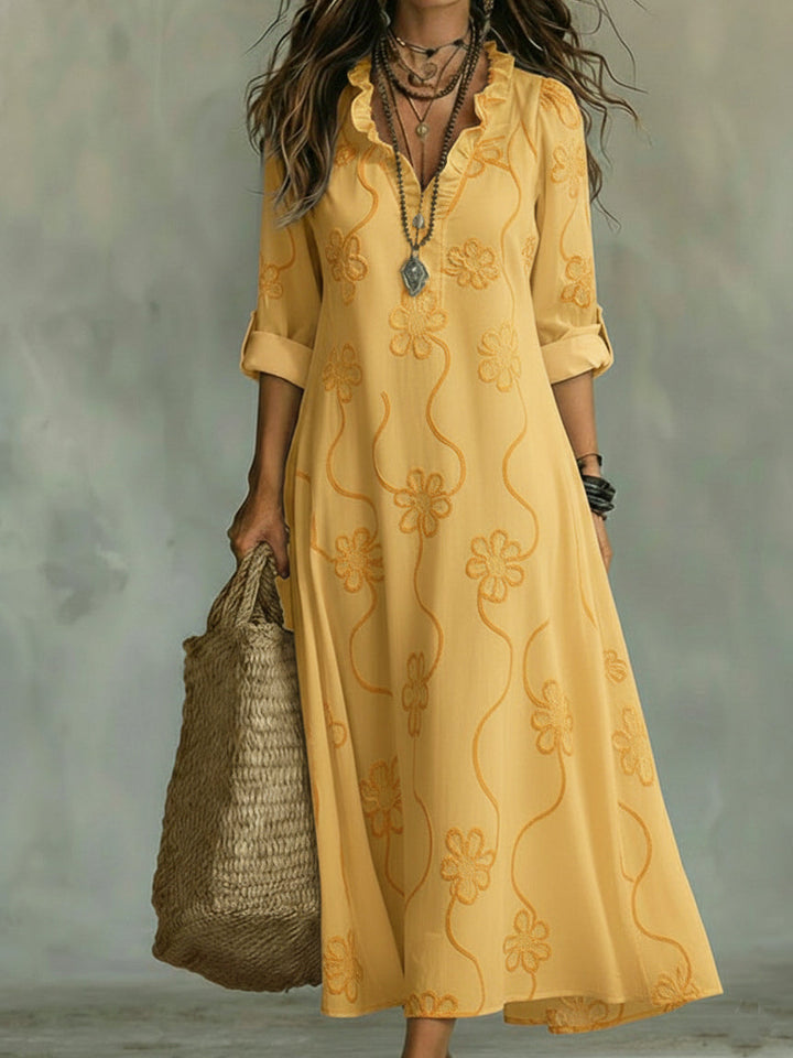 Kallie | Embroidered V-Neck Maxi Dress