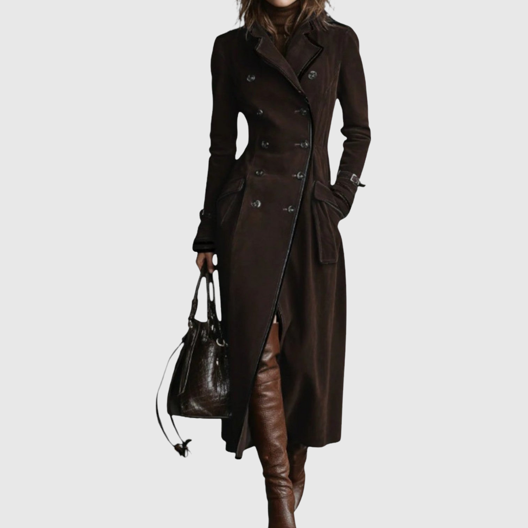 Kaila – Suede Leather Trench Coat