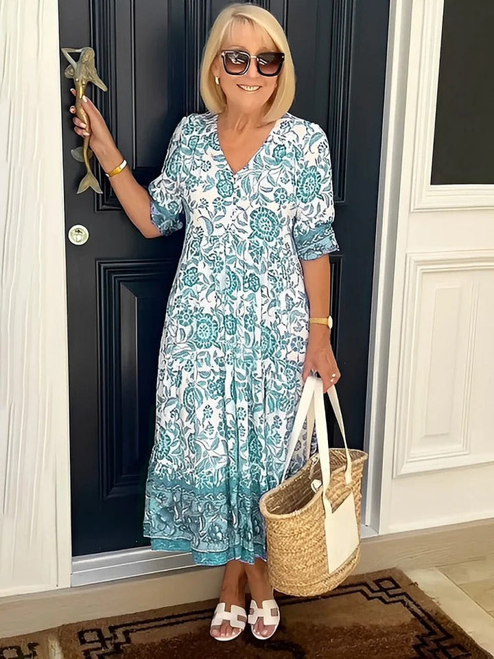 Lilara - Boho Deep V Neck Floral Dress