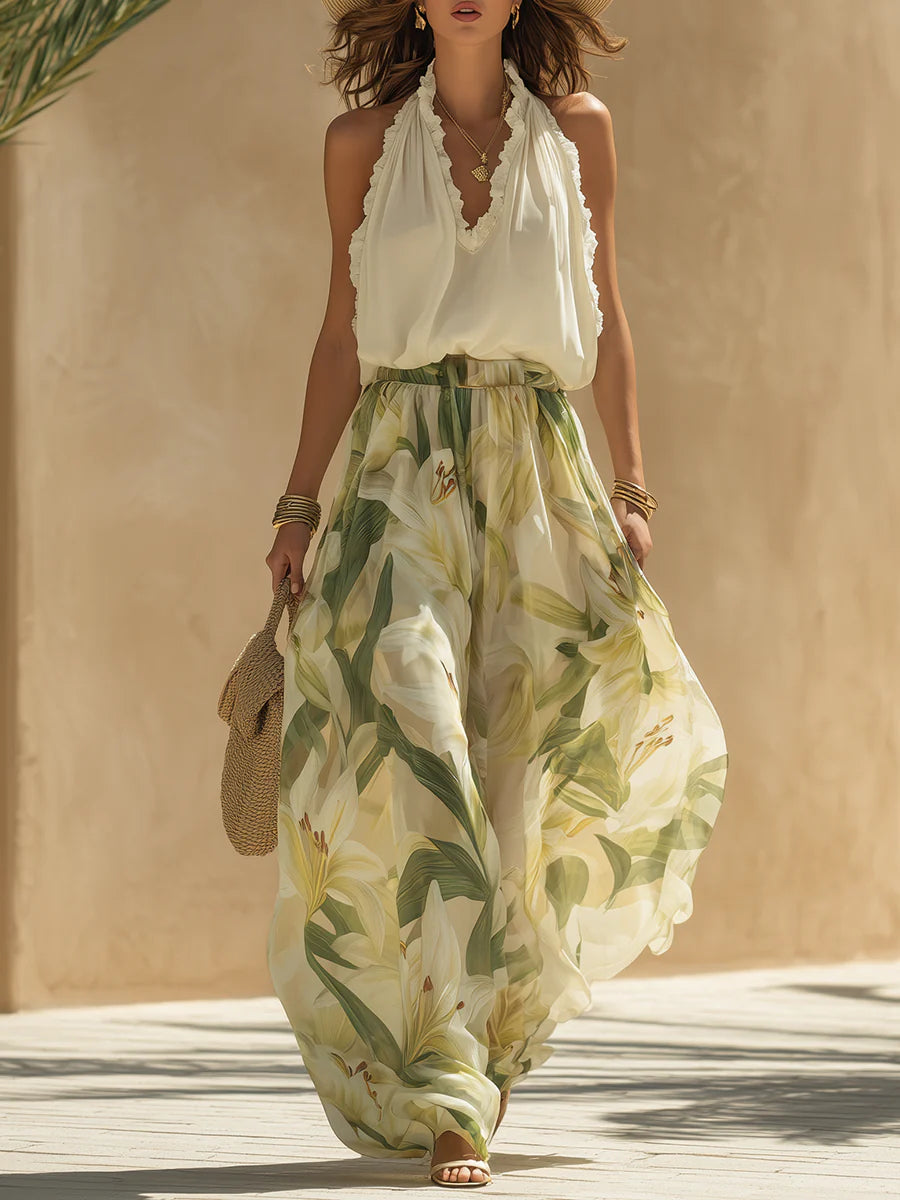 Isla | Lily Print Chiffon Top & Trousers Set