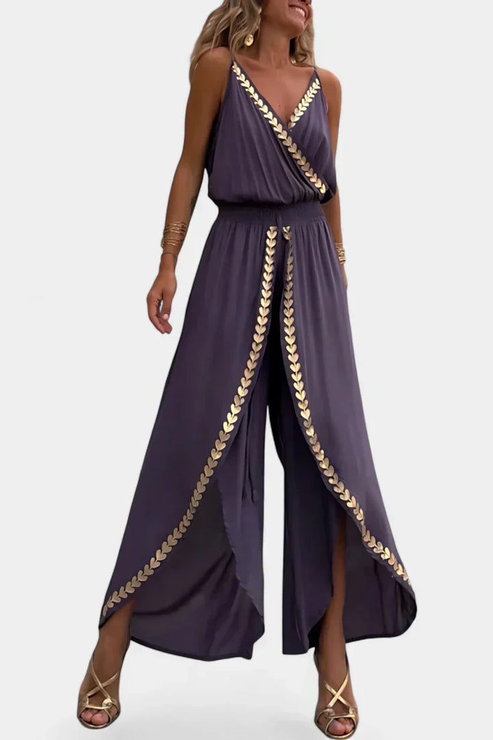 Donatila Unique Jumpsuit with Golden Details and Open Legs