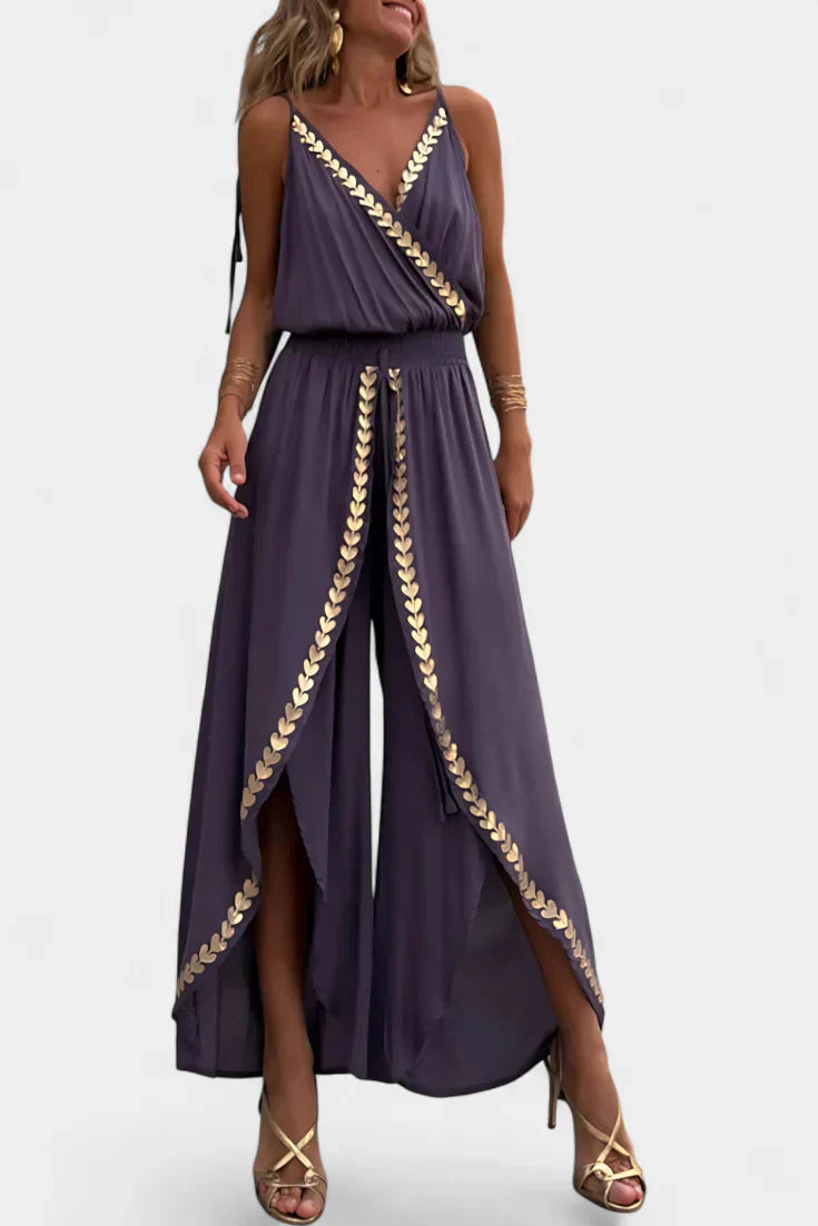 Donatila Unique Jumpsuit with Golden Details and Open Legs