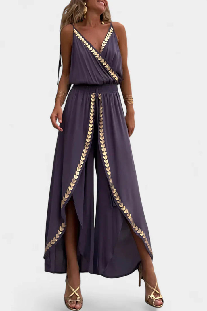 Donatila Unique Jumpsuit with Golden Details and Open Legs