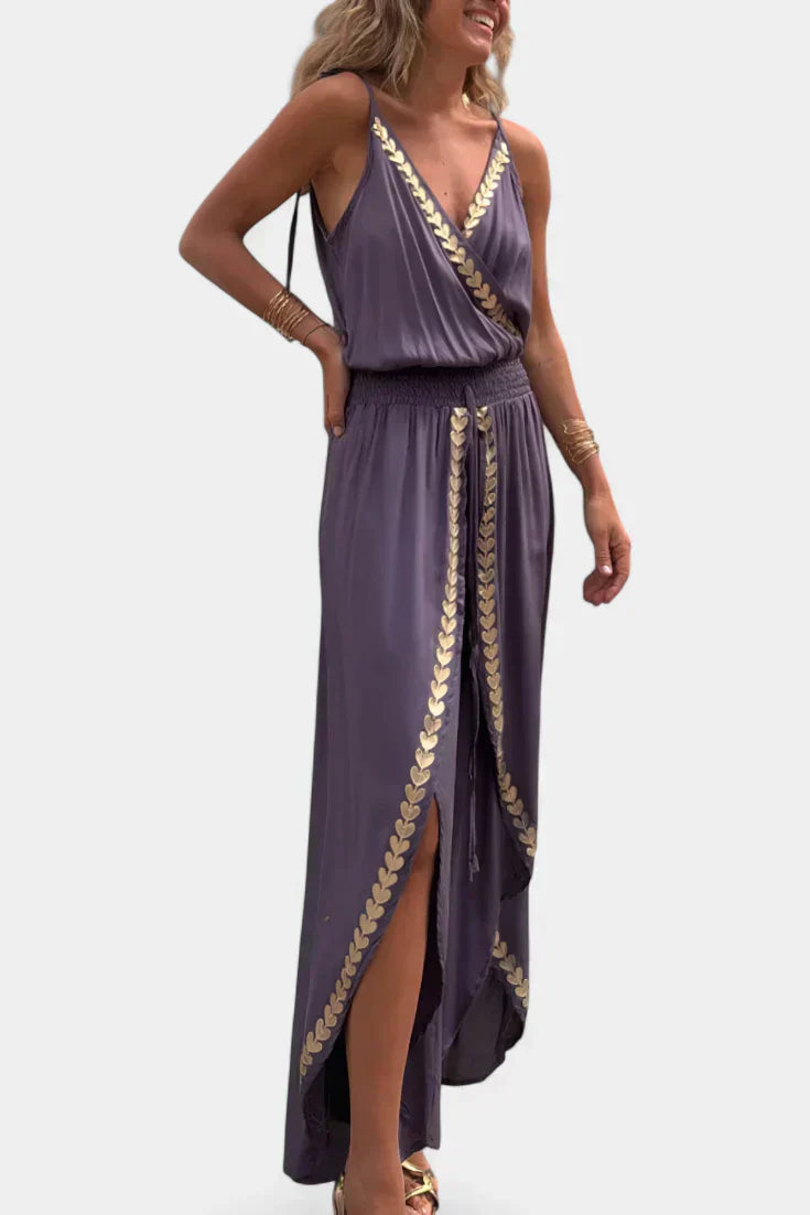 Donatila Unique Jumpsuit with Golden Details and Open Legs
