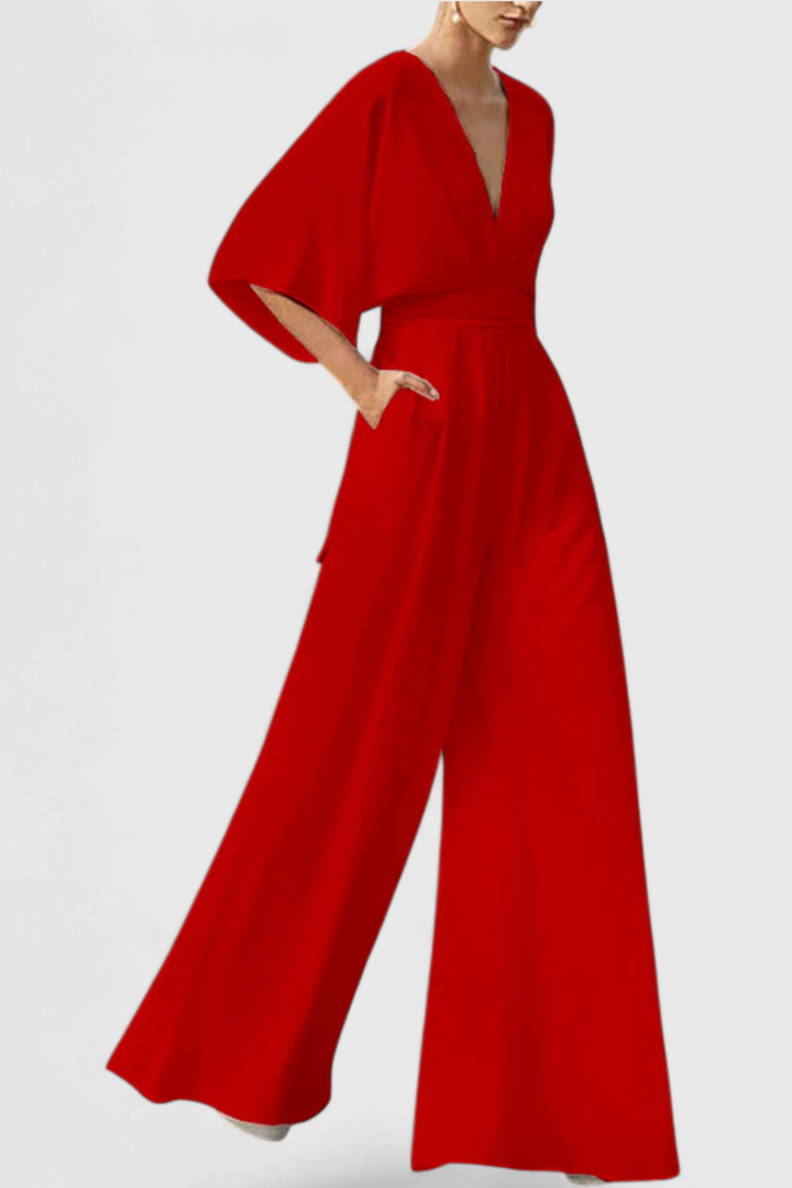 Isaura Mono Long Elegant with Wide Trousers and V-Neck