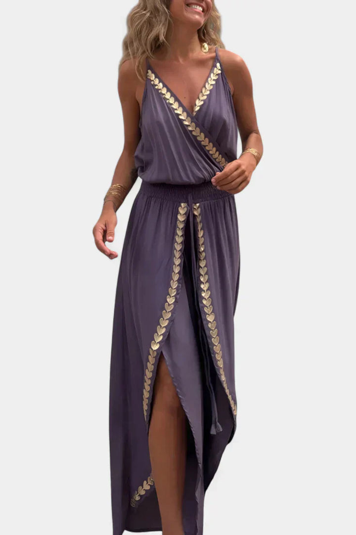 Donatila Unique Jumpsuit with Golden Details and Open Legs