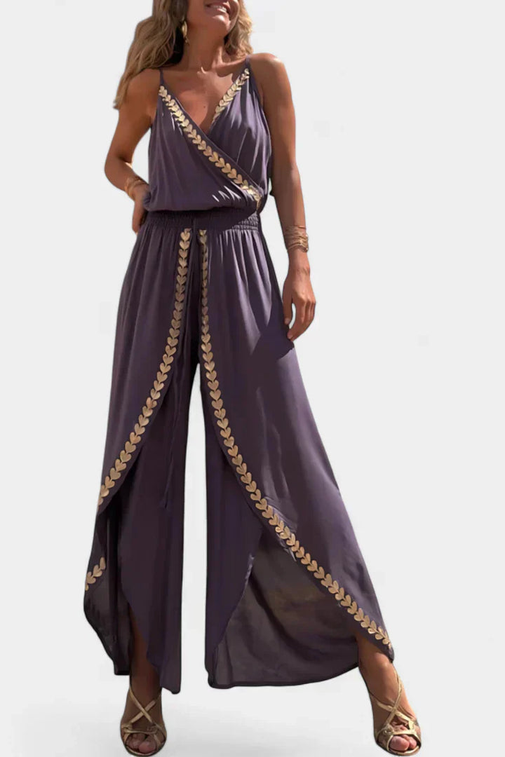 Donatila Unique Jumpsuit with Golden Details and Open Legs