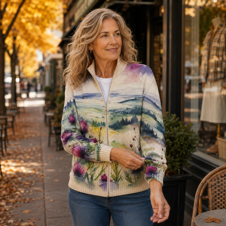 Zelda | Thistle Landscape Zip Cardigan