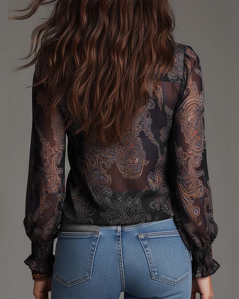 Sabine | Retro Ruffle Half-Zip Blouse
