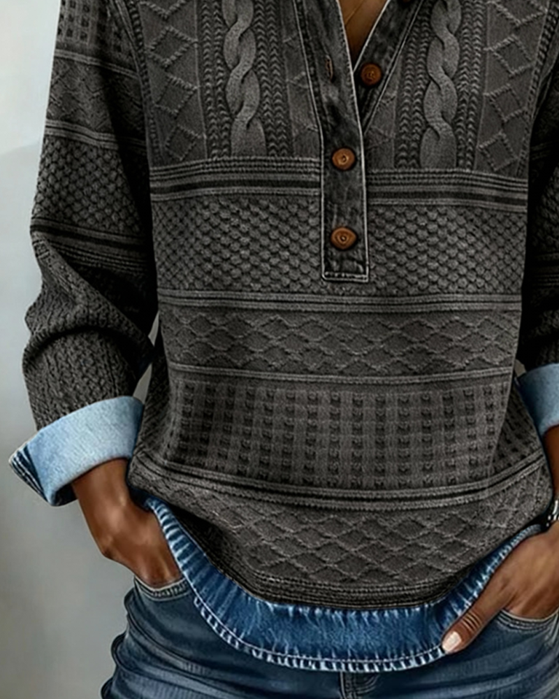 Lena | Denim-Button Knit Top