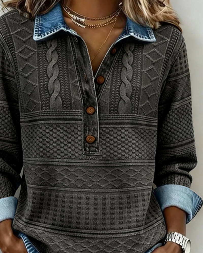 Lena | Denim-Button Knit Top