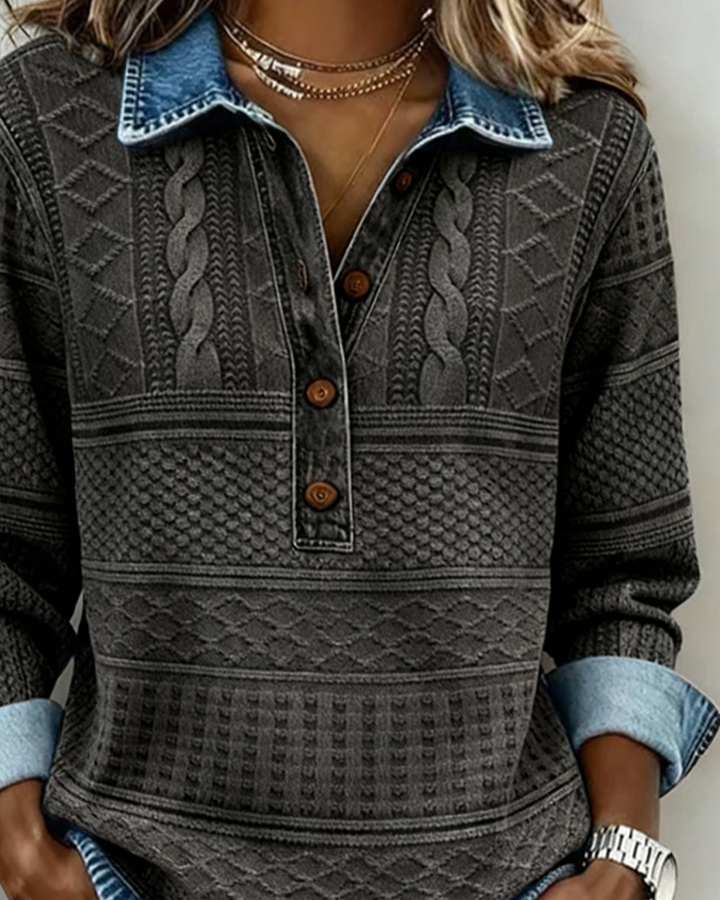 Lena | Denim-Button Knit Top