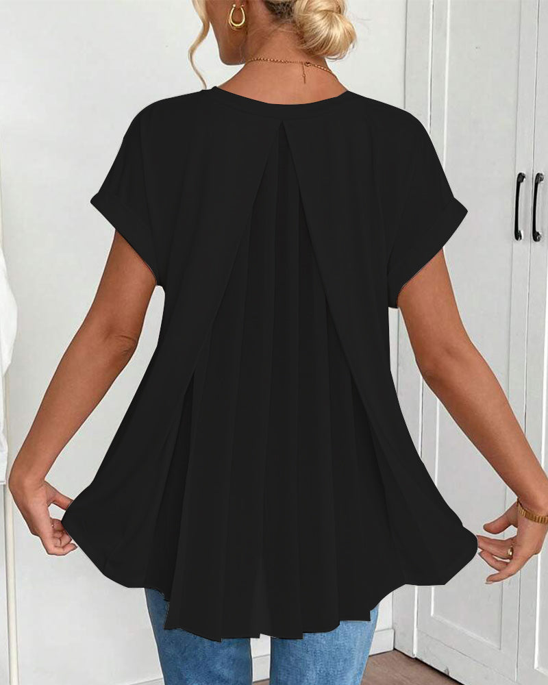 Short Sleeve Solid Colour Patchwork Tee