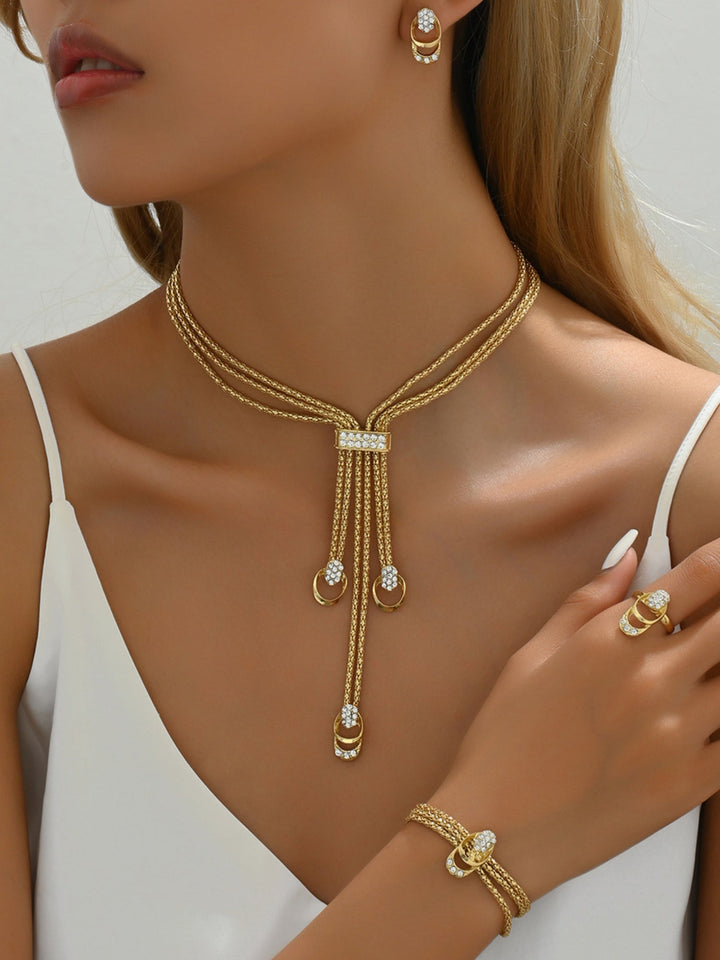 Diamond Inlay Necklace And Earrings Bracelet Ring Jewelry Sets