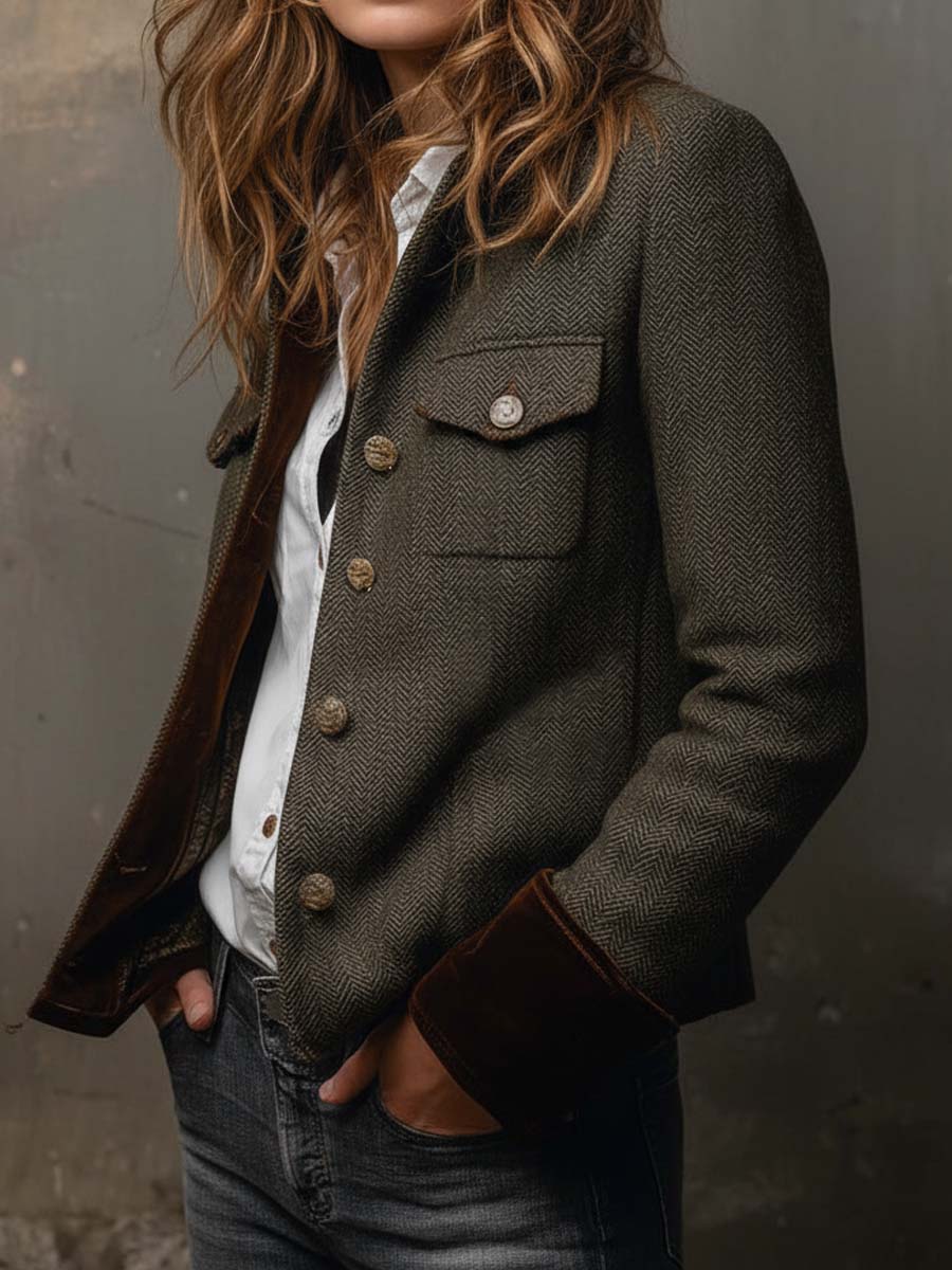 Maren | Herringbone Contrast Blazer