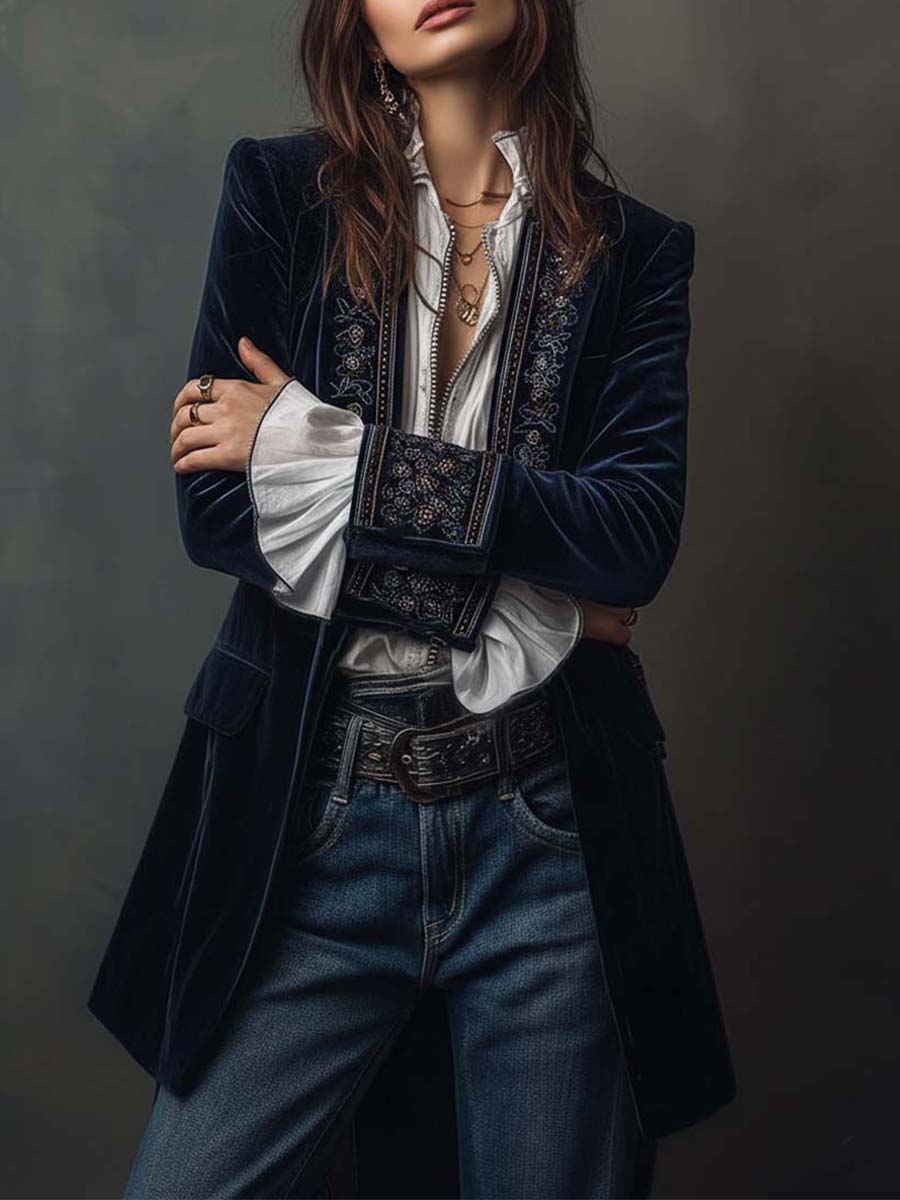 Erica | Long Velvet Vintage Jacket