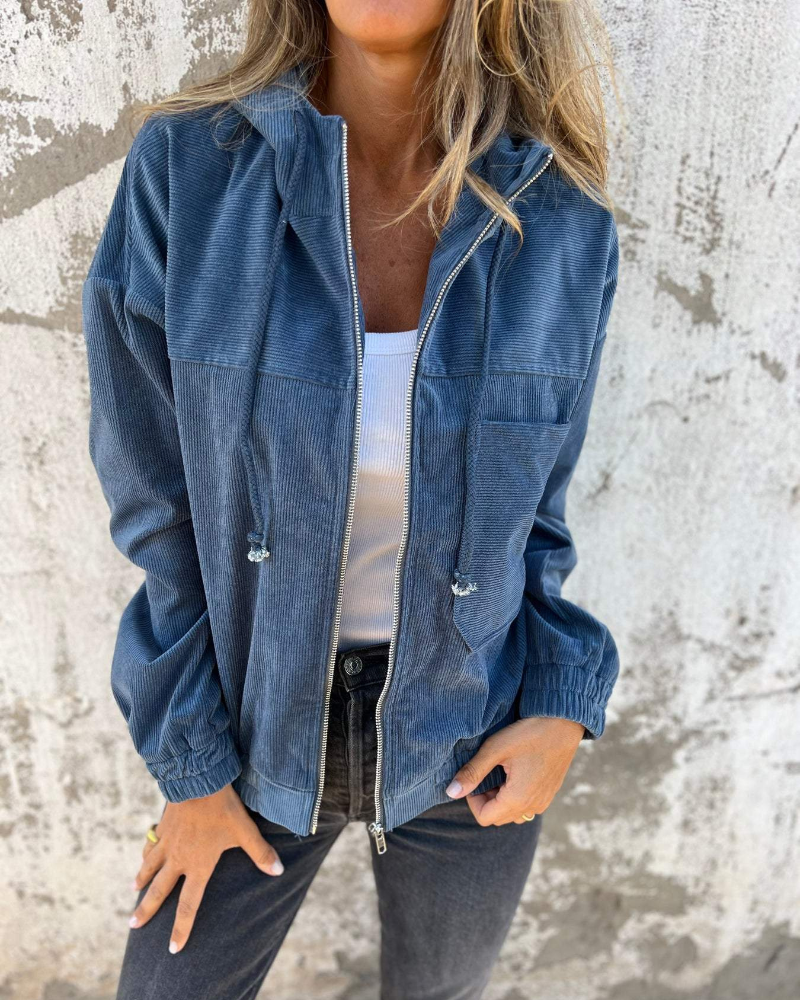 Danna | Corduroy Hooded Zip Up Jacket