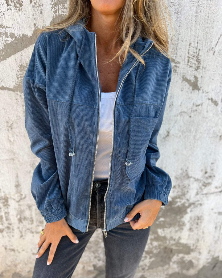 Danna | Corduroy Hooded Zip Up Jacket