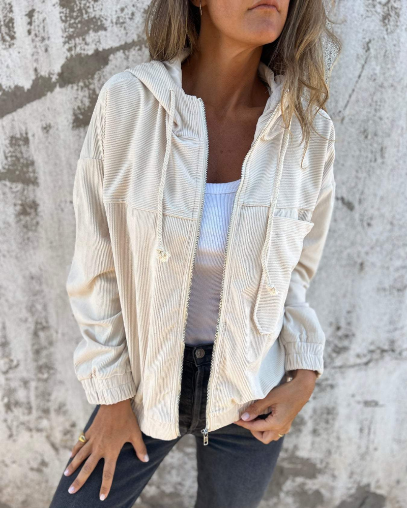 Danna | Corduroy Hooded Zip Up Jacket
