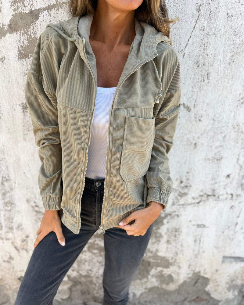 Danna | Corduroy Hooded Zip Up Jacket