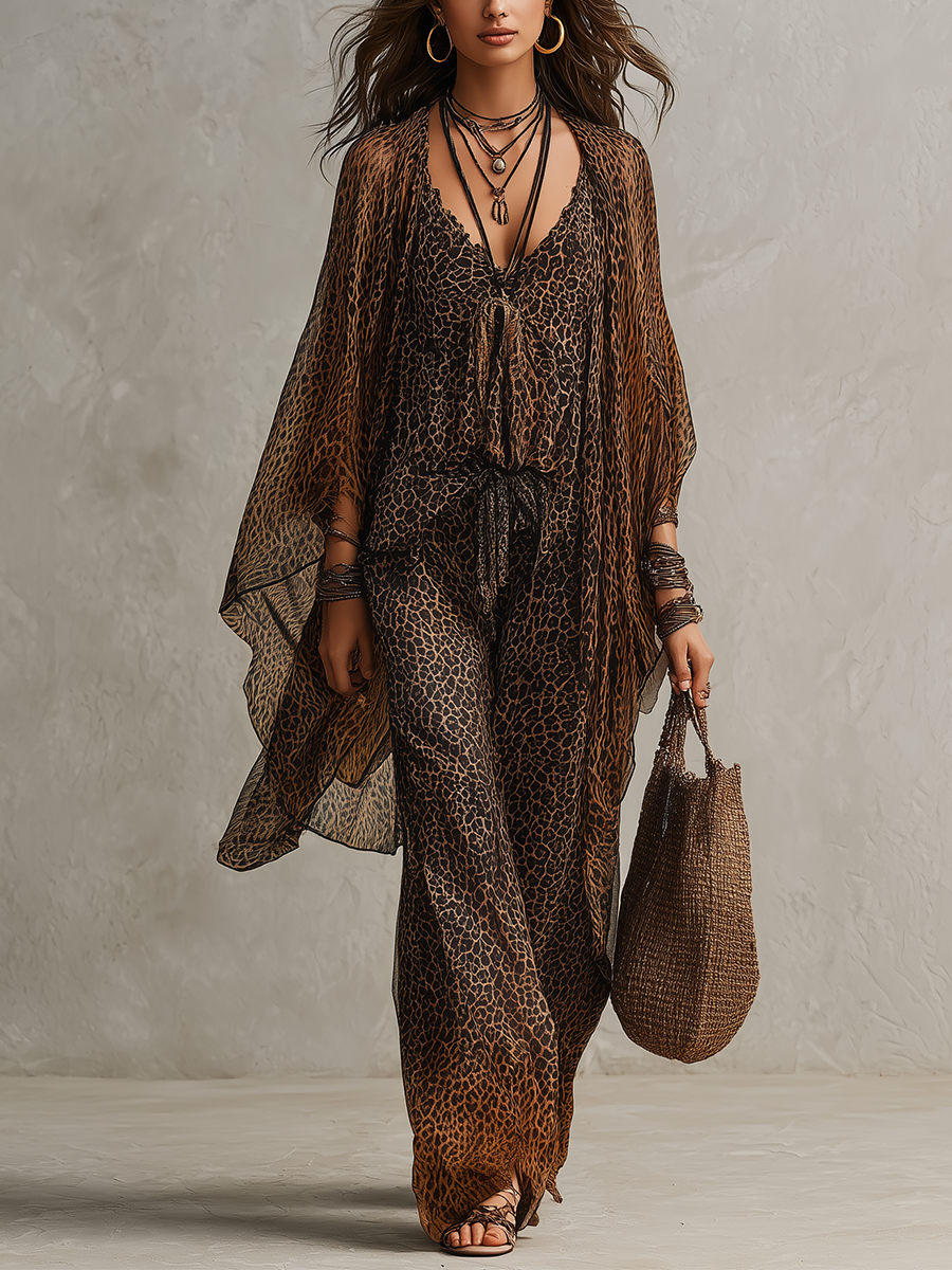 Savannah | Leopard Print Chiffon Three-Piece Set