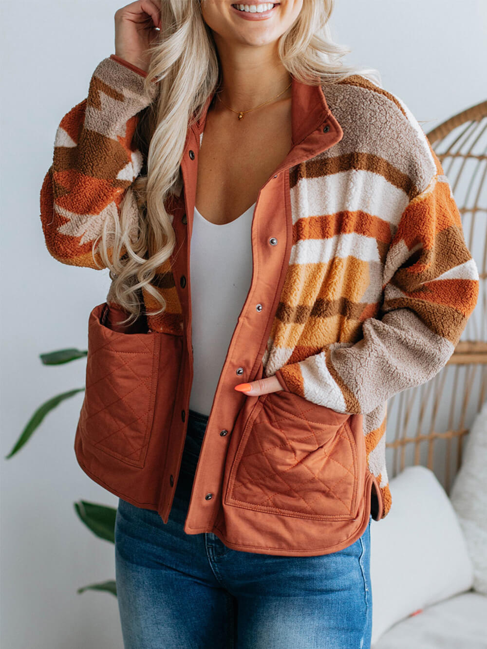 Coralie | Striped Contrast Fur Coat