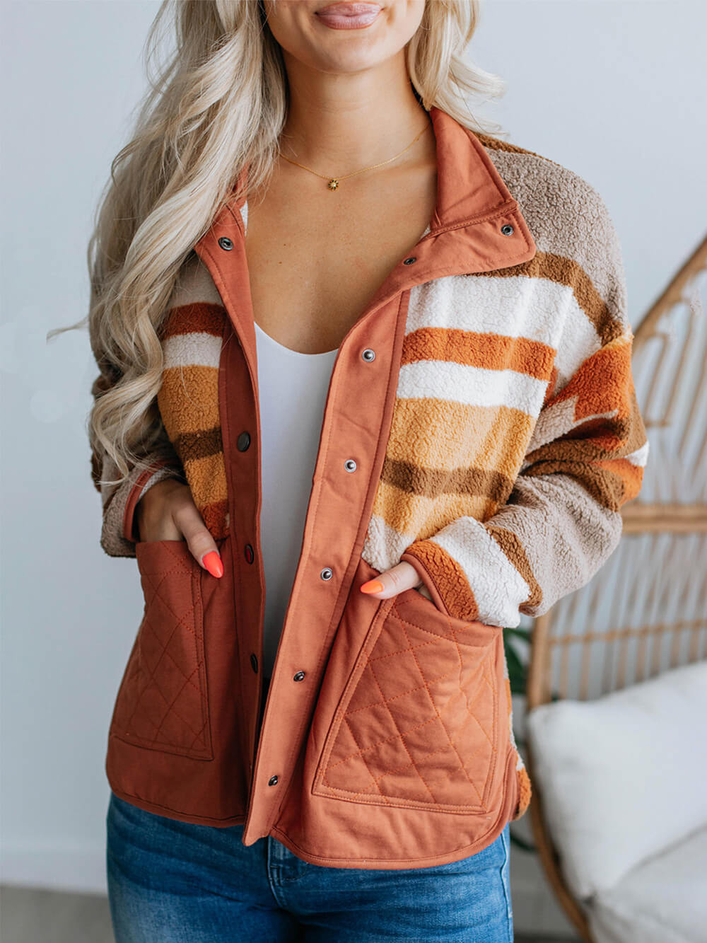Coralie | Striped Contrast Fur Coat