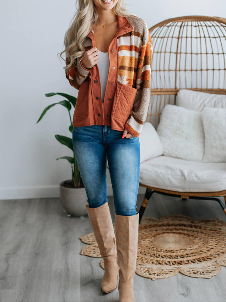 Coralie | Striped Contrast Fur Coat