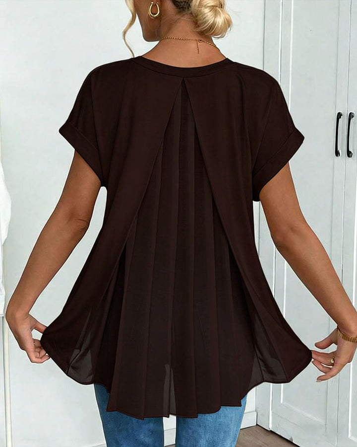 Short Sleeve Solid Colour Patchwork Tee