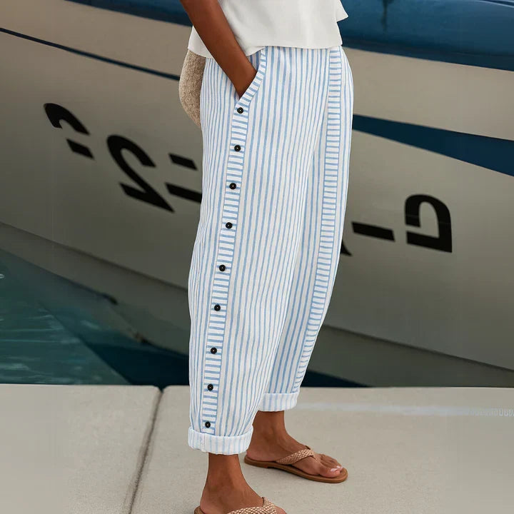 Megan™ | Seabreeze Stripe Button Trousers