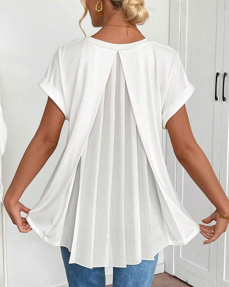 Short Sleeve Solid Colour Patchwork Tee