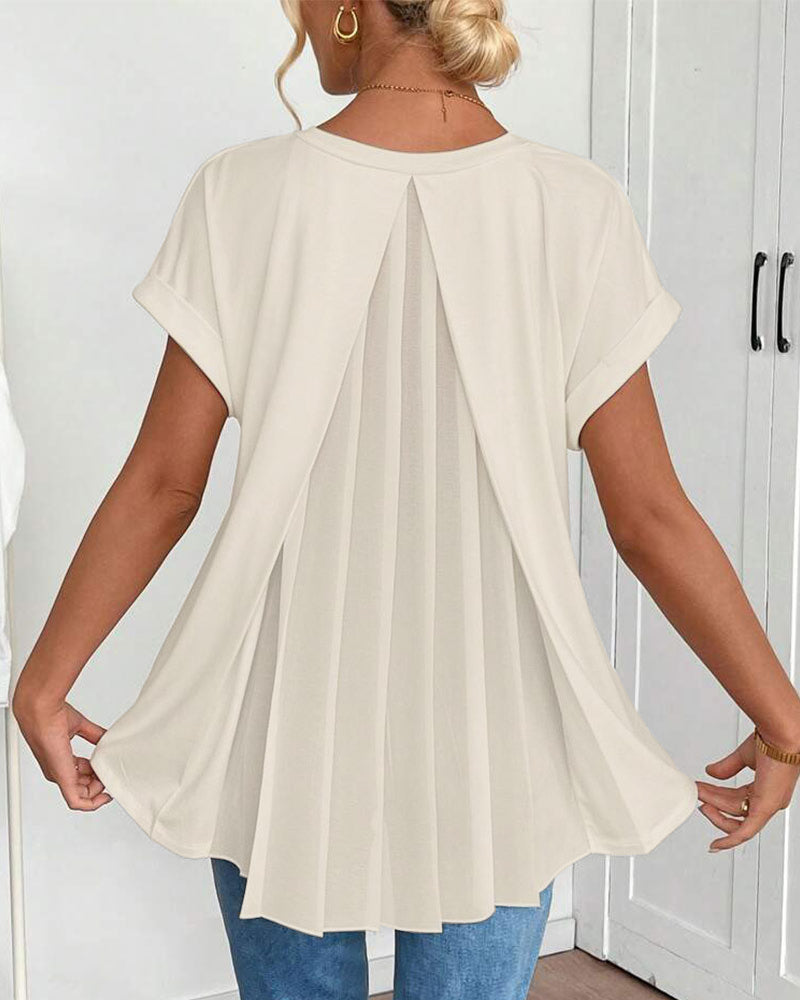 Short Sleeve Solid Colour Patchwork Tee