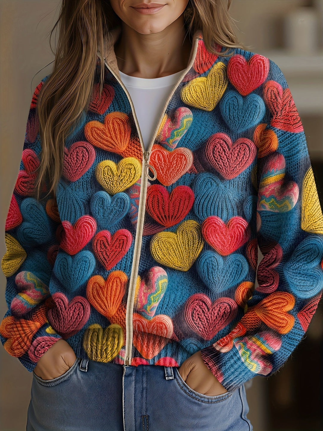 Valentine | Heart Knit Zip Cardigan