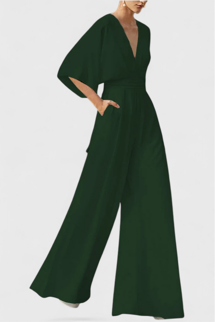Isaura Mono Long Elegant with Wide Trousers and V-Neck