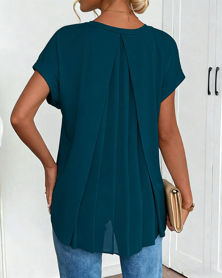 Short Sleeve Solid Colour Patchwork Tee