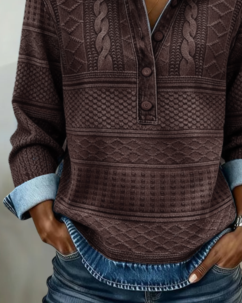 Lena | Denim-Button Knit Top