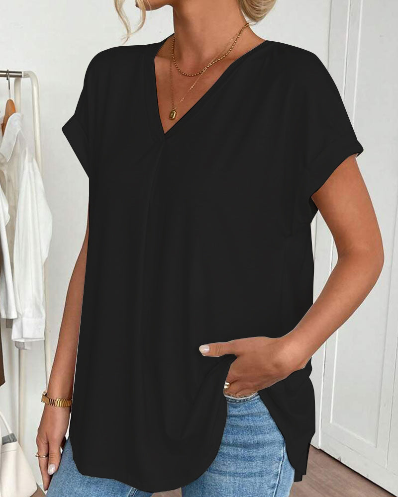 Short Sleeve Solid Colour Patchwork Tee