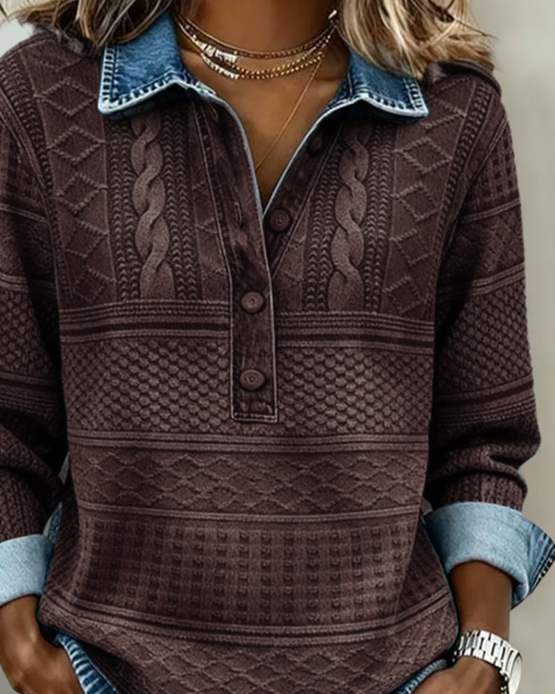 Lena | Denim-Button Knit Top