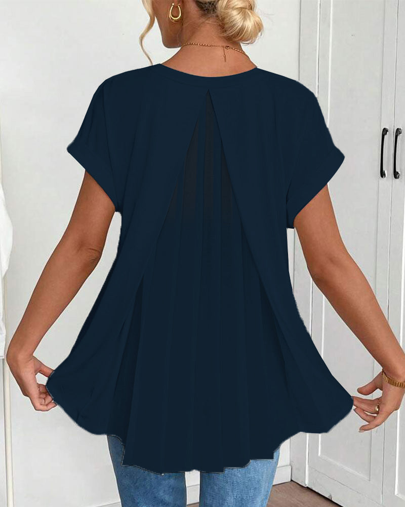 Short Sleeve Solid Colour Patchwork Tee