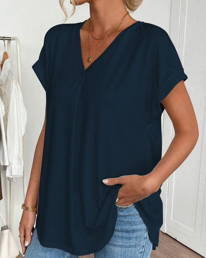Short Sleeve Solid Colour Patchwork Tee