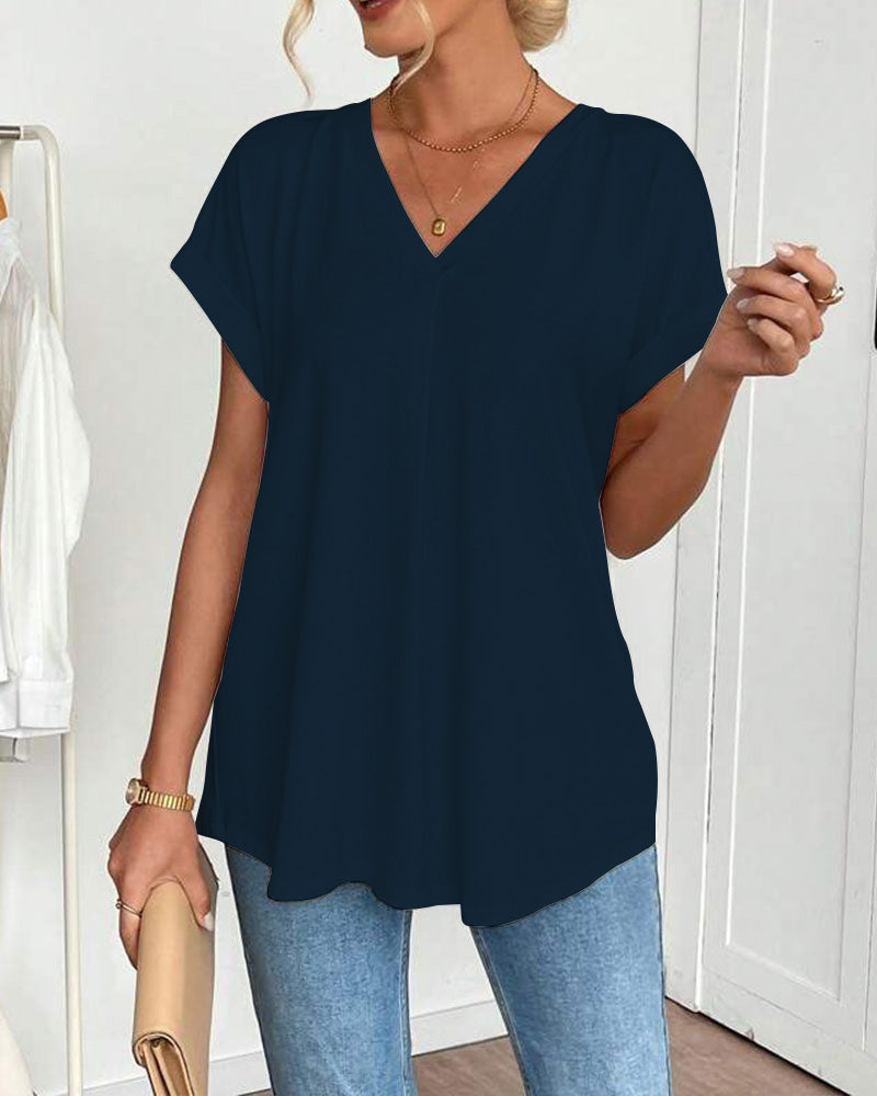 Short Sleeve Solid Colour Patchwork Tee