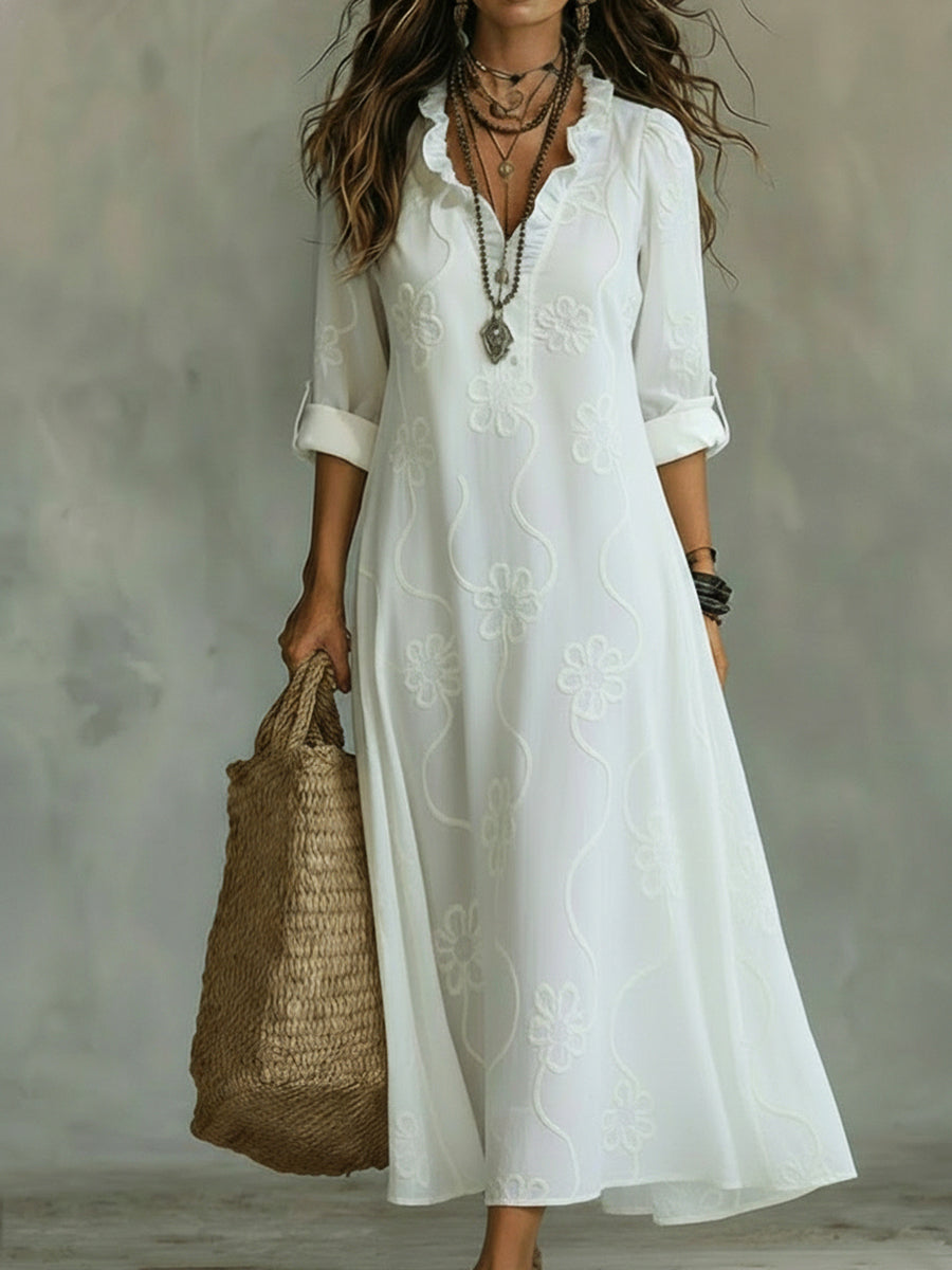 Kallie | Embroidered V-Neck Maxi Dress