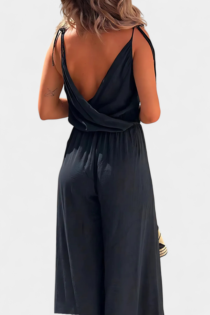 Donatila Cotton Washed Jumpsuit with Side Openings and Crossed Neckline