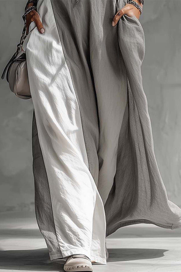 Stylish Colour-blocked Round Neck Sleeveless Casual Pocket Loose Maxi Dress