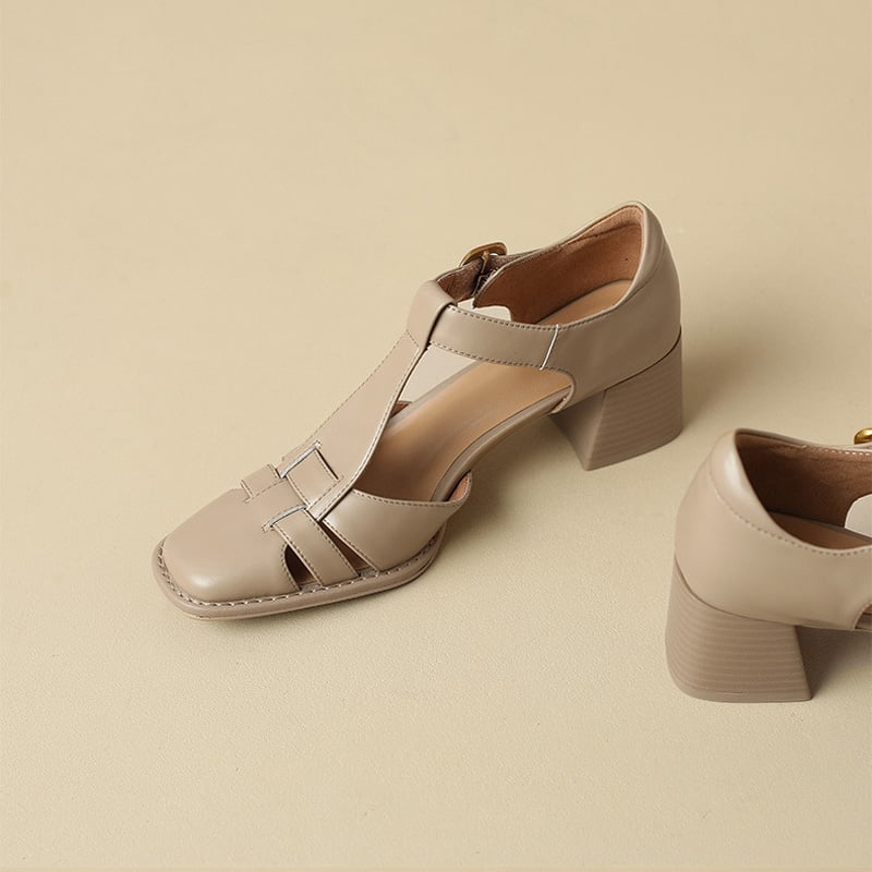 Belliora™ | Square-Toe Leather Sandals