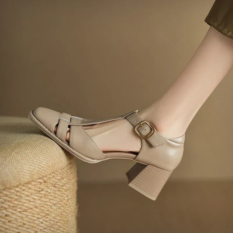 Belliora™ | Square-Toe Leather Sandals
