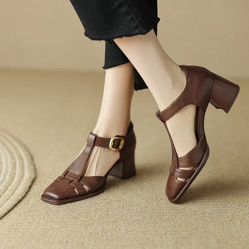 Belliora™ | Square-Toe Leather Sandals
