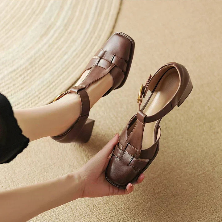 Belliora™ | Square-Toe Leather Sandals