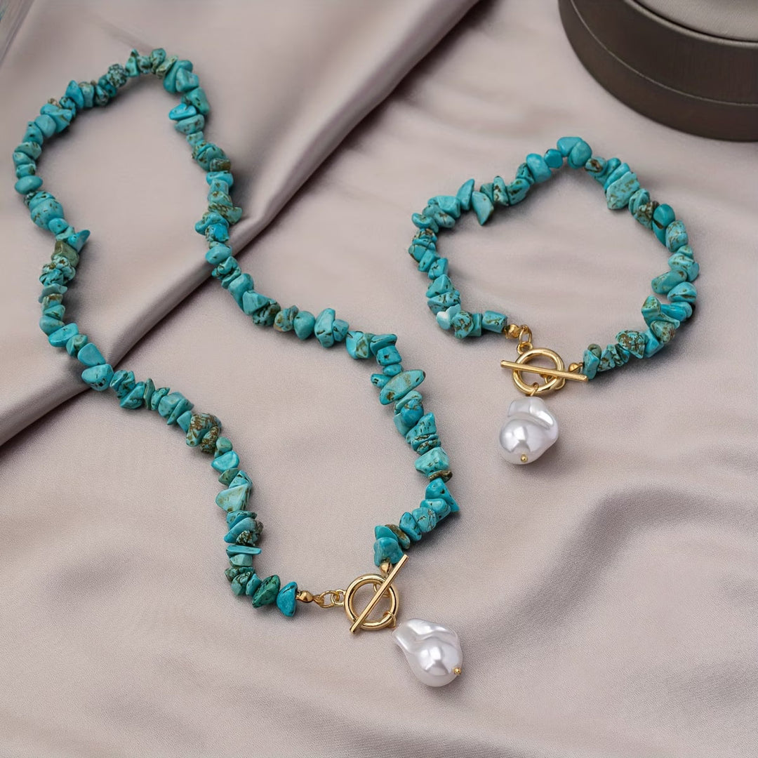 Raya™ | Turquoise and Pearl Necklace Bracelet Set