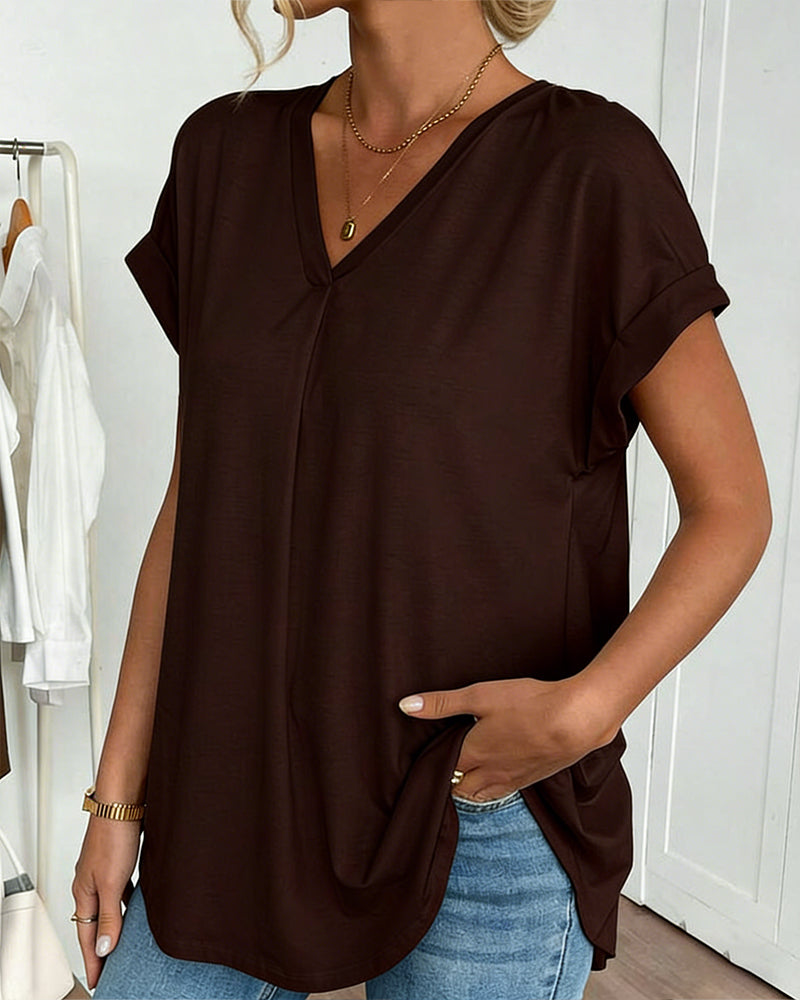 Short Sleeve Solid Colour Patchwork Tee